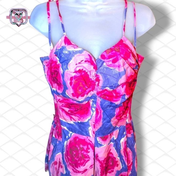 VINTAGE 1950’s Pinup Barbie Pink Floral Party Dress, XS Small - Picture 2 of 7